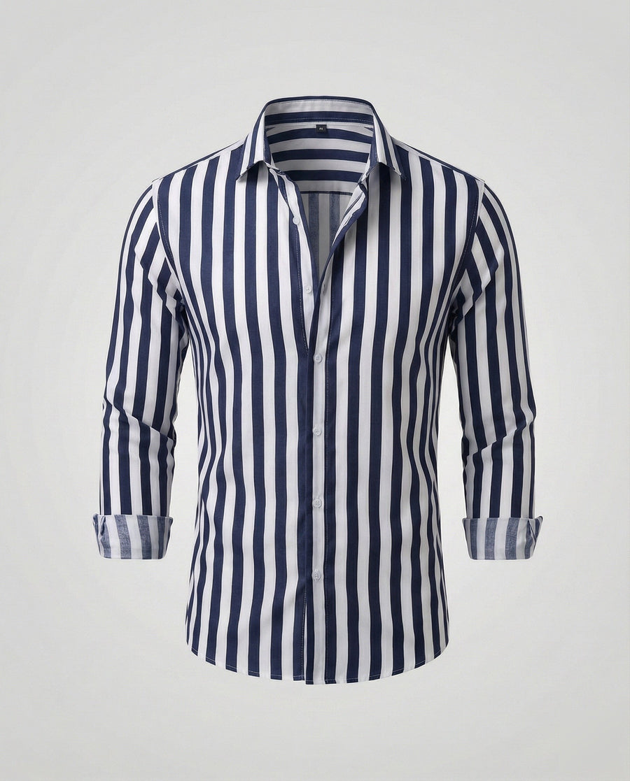 Frederik Linen Blend Shirt with Striped in Navy