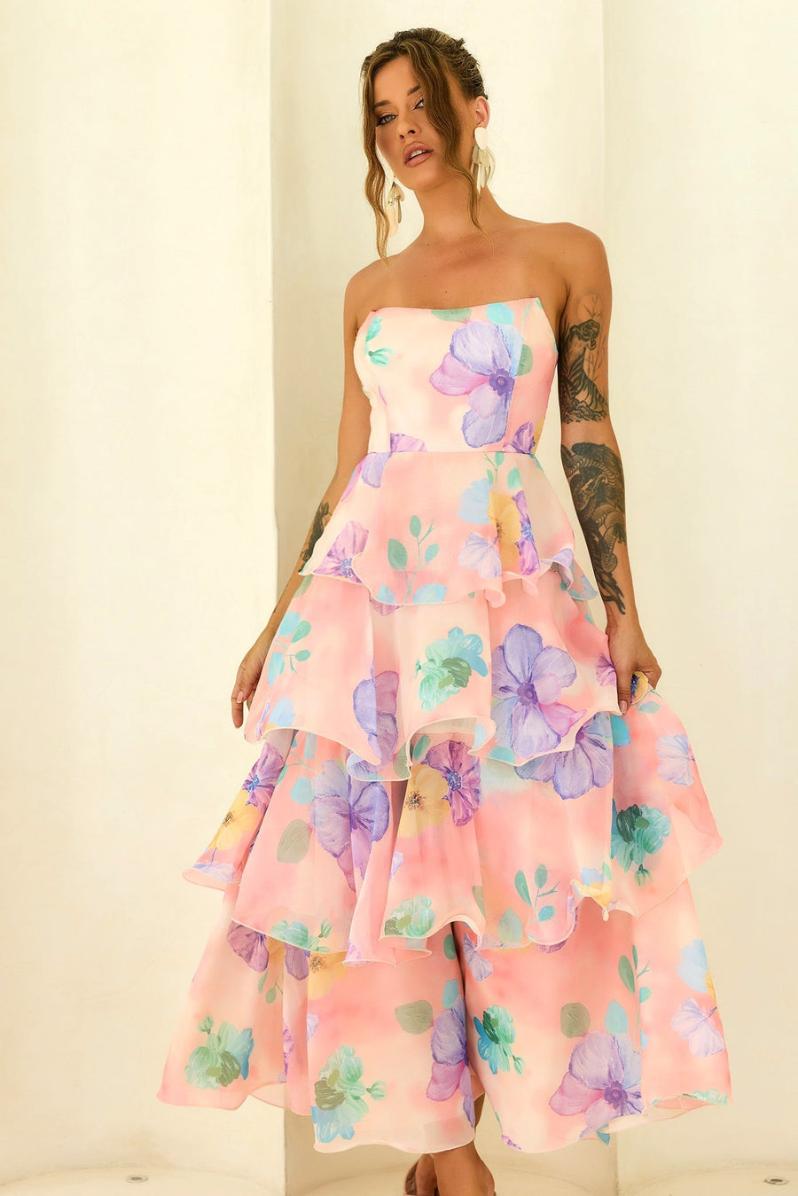 Arabella Chiffon Maxi Dress in Yellow Multi