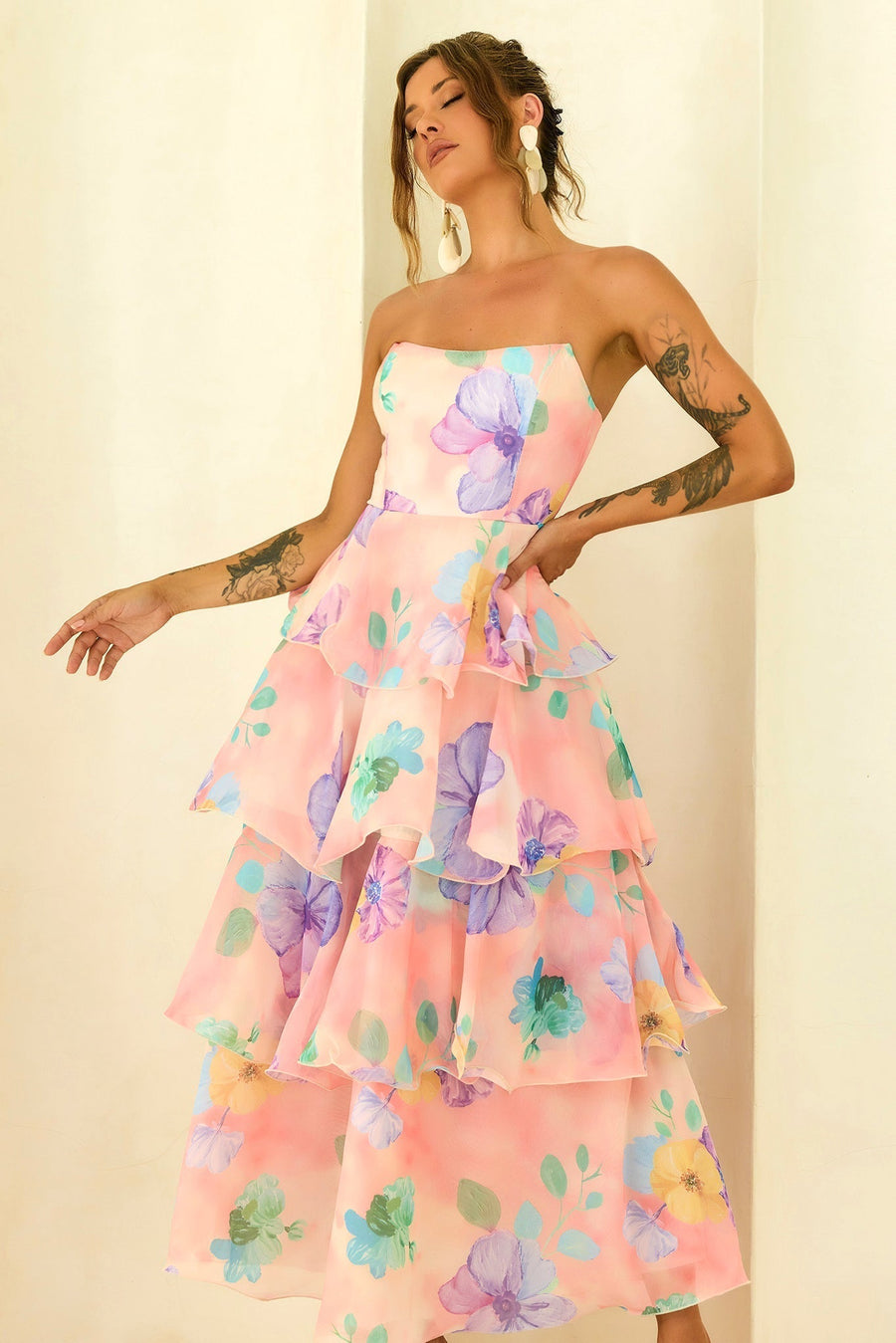 Arabella Chiffon Maxi Dress in Yellow Multi