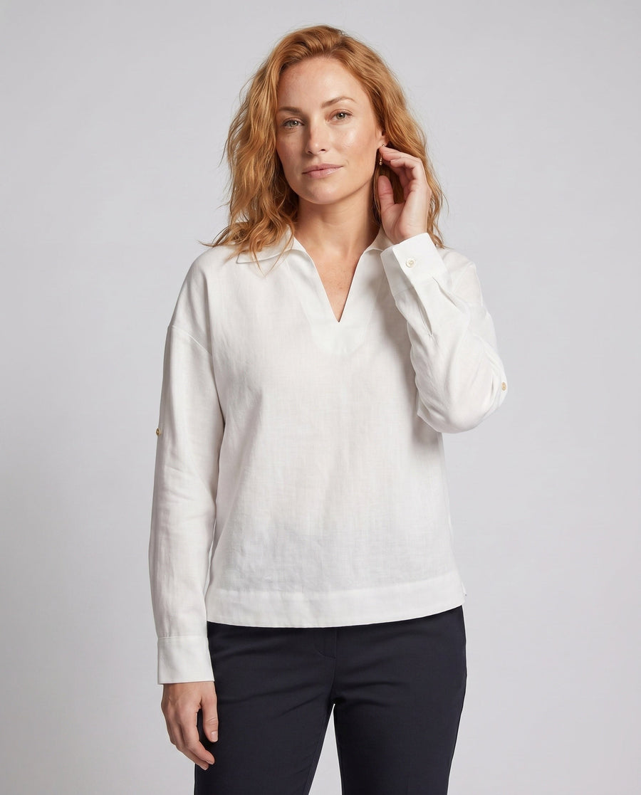 Freya Casual Linen Top with V-Neck