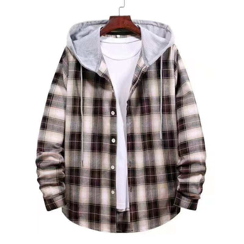 Freya Jacket with Checked and Hood in Brown