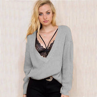Freya Knit Sweater with V-Neck in Grey