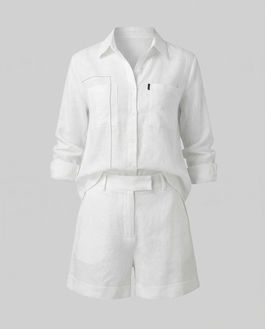 Freya Linen Shorts in Beige