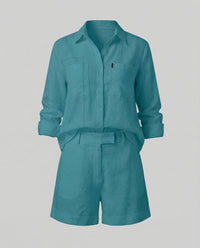 Freya Linen Shorts in Light Blue
