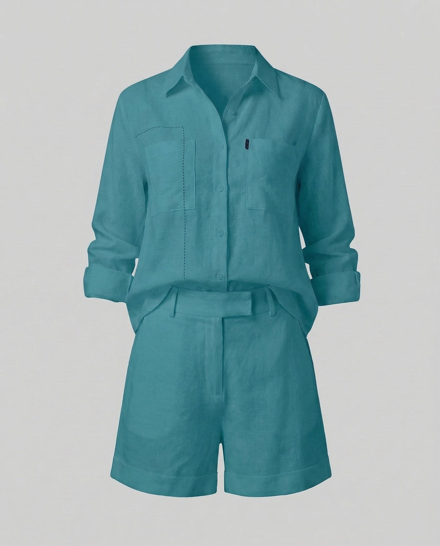 Freya Linen Shorts in Light Blue