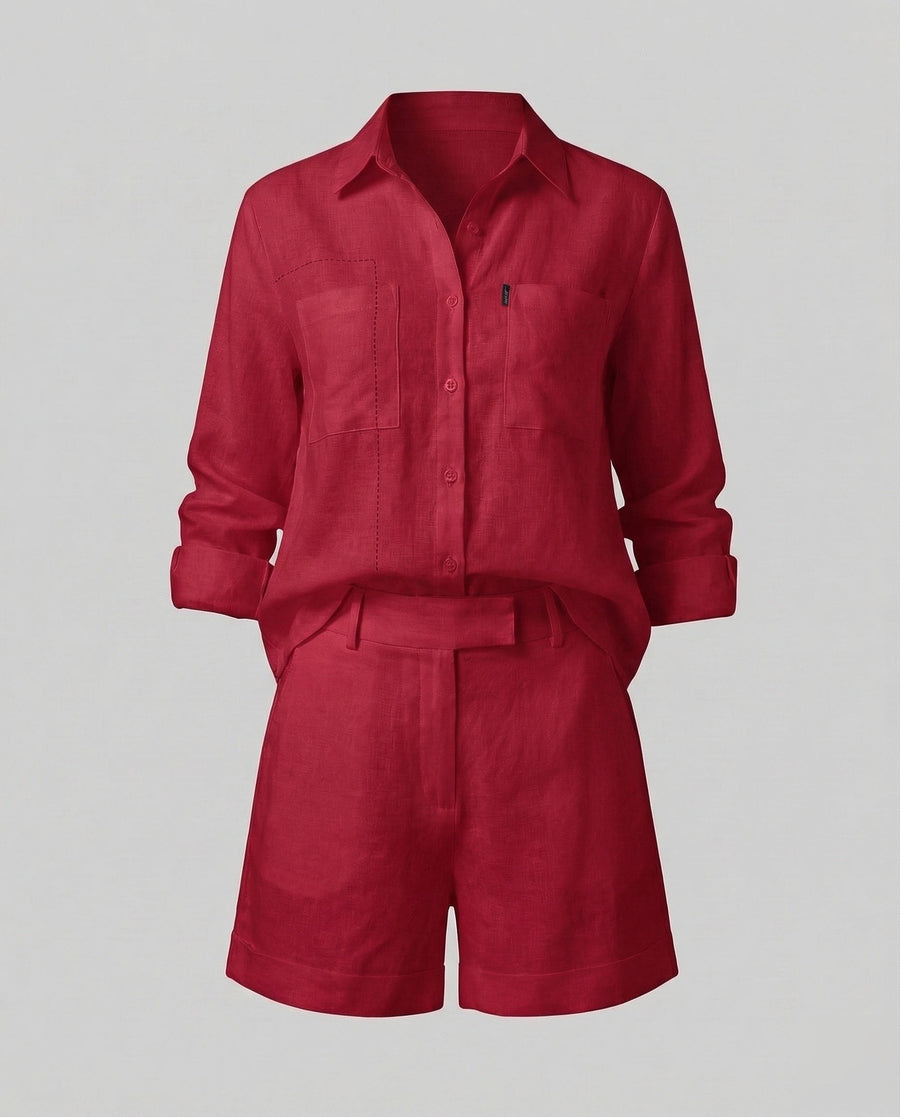 Freya Linen Shorts in Red