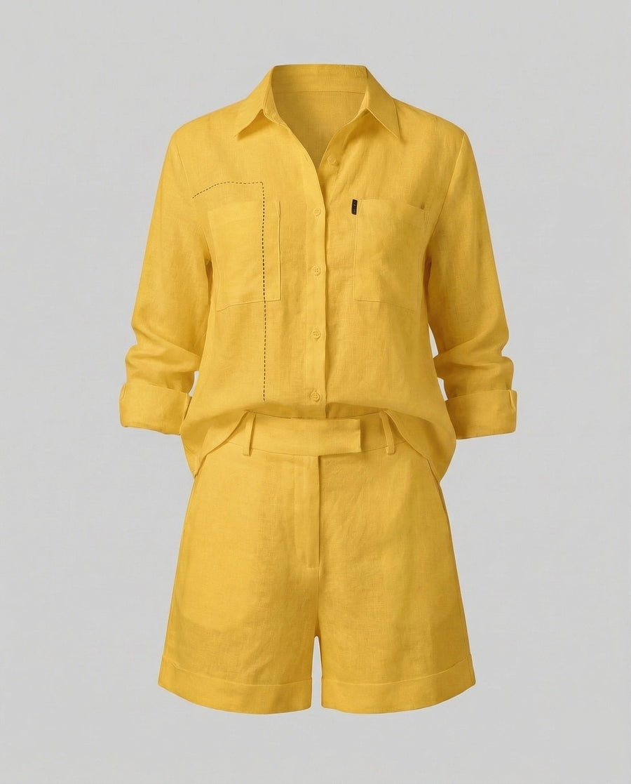 Freya Linen Shorts in Yellow