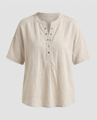 Frida Casual Linen Shirt with Button Front in Apricot
