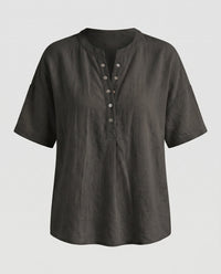 Frida Casual Linen Shirt with Button Front in Black