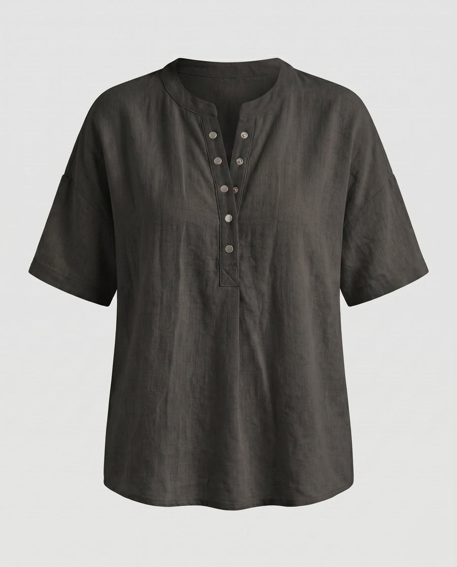 Frida Casual Linen Shirt with Button Front in Black