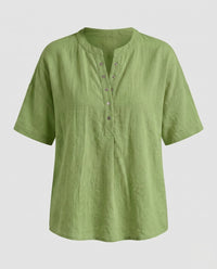 Frida Casual Linen Shirt with Button Front in Green