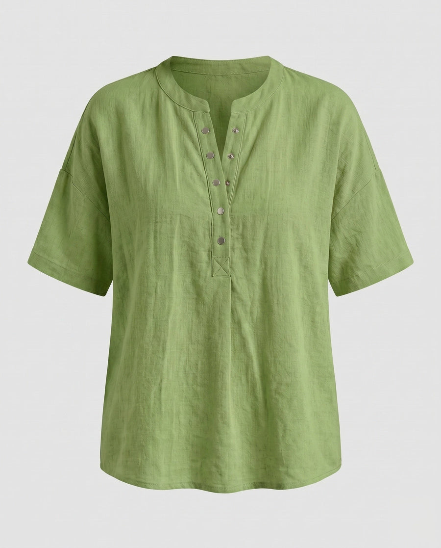 Frida Casual Linen Shirt with Button Front in Green