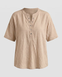 Frida Casual Linen Shirt with Button Front in Khaki