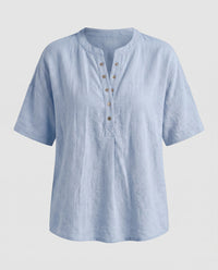 Frida Casual Linen Shirt with Button Front in Light Blue