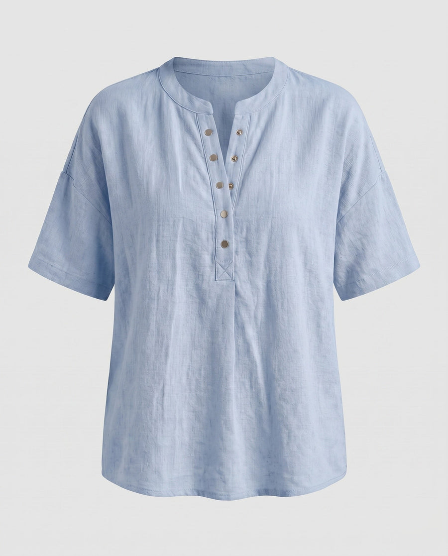 Frida Casual Linen Shirt with Button Front in Light Blue