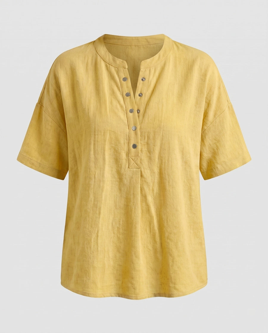 Frida Casual Linen Shirt with Button Front in Yellow