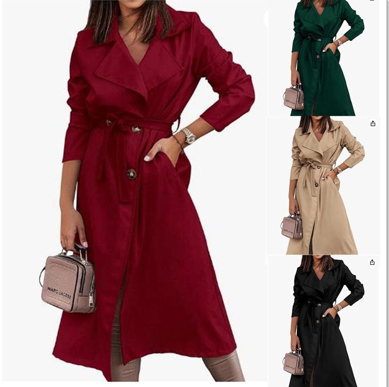 Frida Elegant Trench Coat with Belted in Khaki