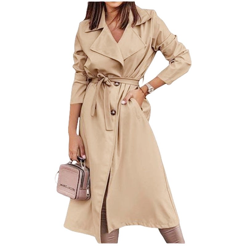 Frida Elegant Trench Coat with Belted in Khaki