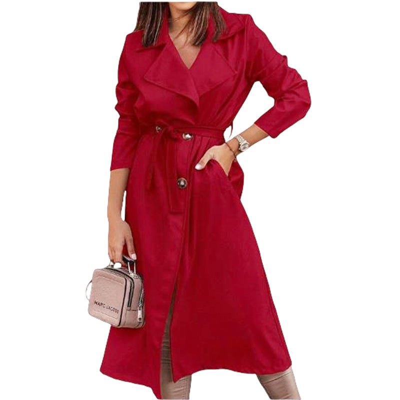 Frida Elegant Trench Coat with Belted in Red