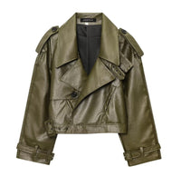 Frida Leather Jacket with Belted in Green
