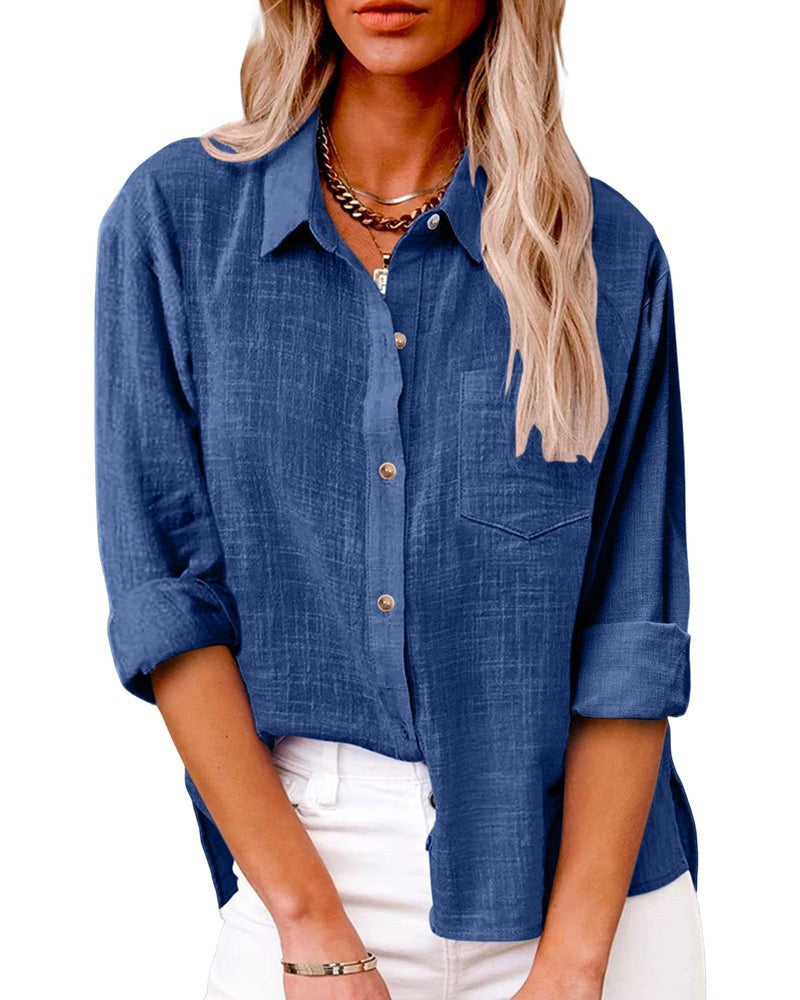 Frida Shirt with Chest Pocket and Pockets in Blue