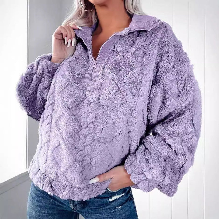Frida Sweater with Zip Front in Purple