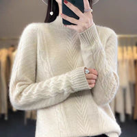 Gabriella Elegant Knit Sweater with Crew Neck in Beige