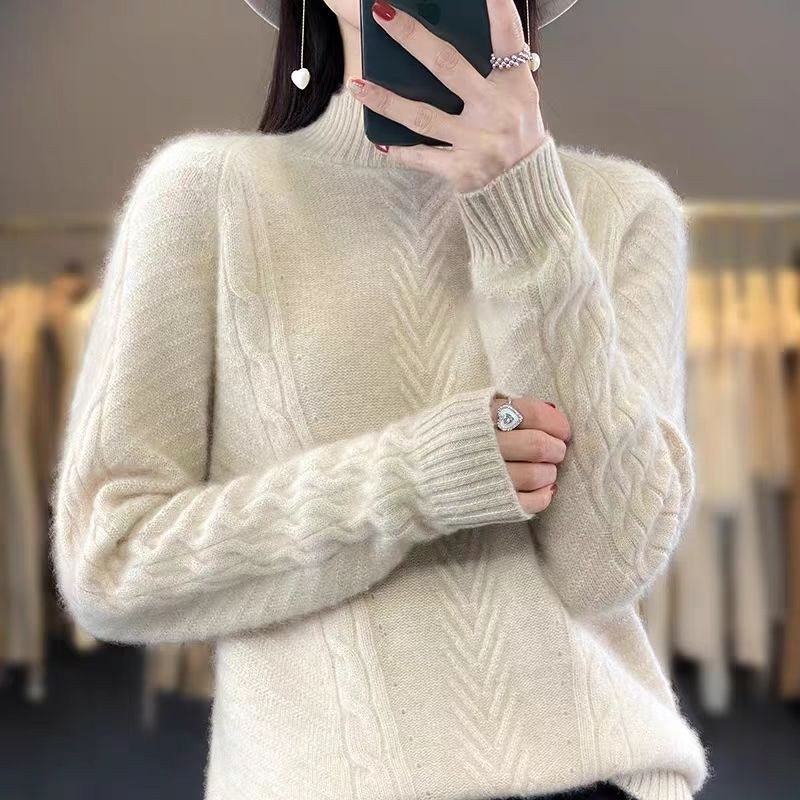 Gabriella Elegant Knit Sweater with Crew Neck in Beige