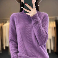 Gabriella Elegant Knit Sweater with Crew Neck in Purple