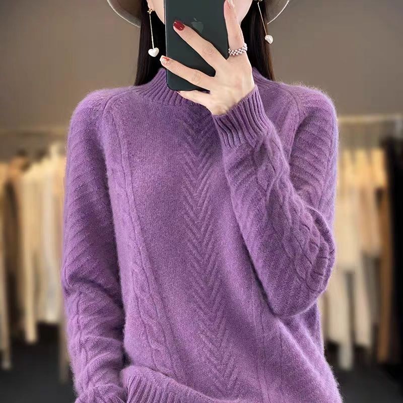 Gabriella Elegant Knit Sweater with Crew Neck in Purple