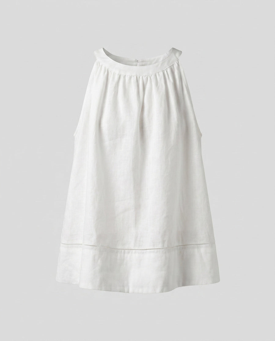 Gabriella Elegant Linen Top with Stand Collar in Beige