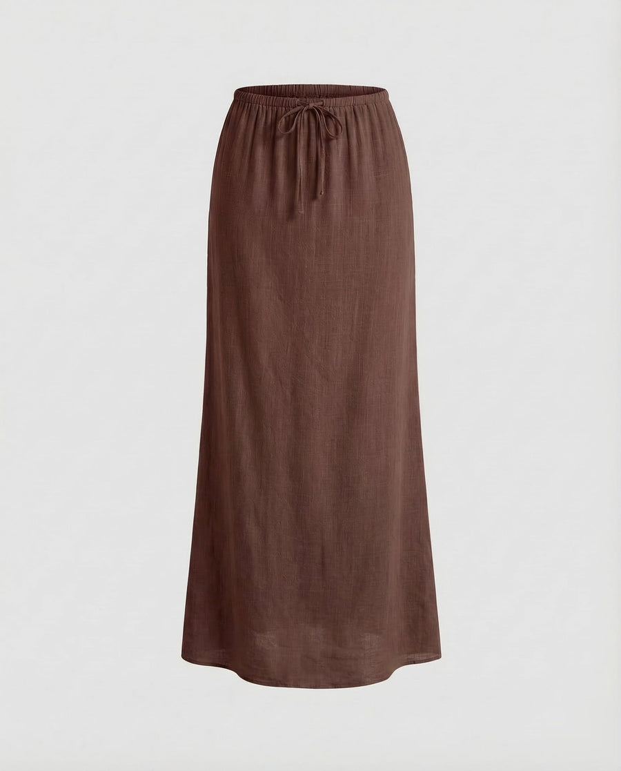 Gabriella Skirt with Drawstring Waist in Brown