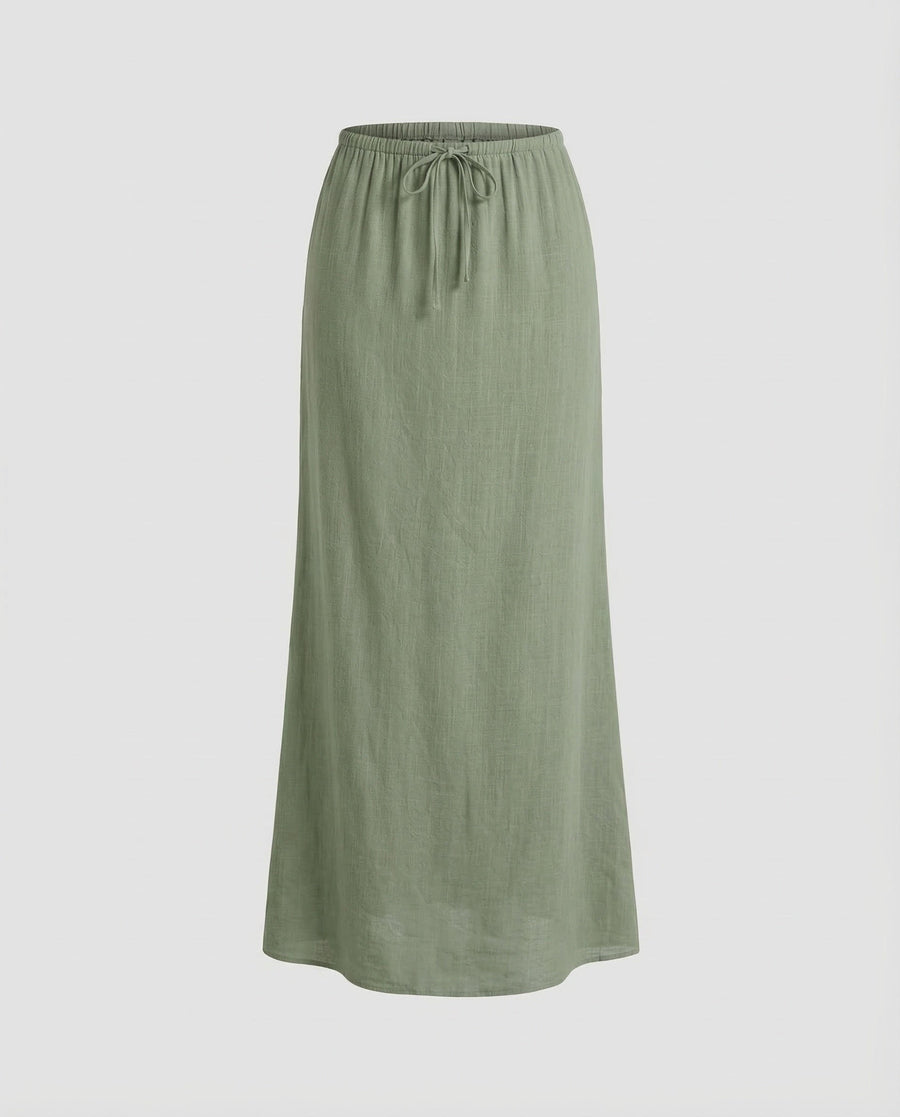 Gabriella Skirt with Drawstring Waist in Olive Green