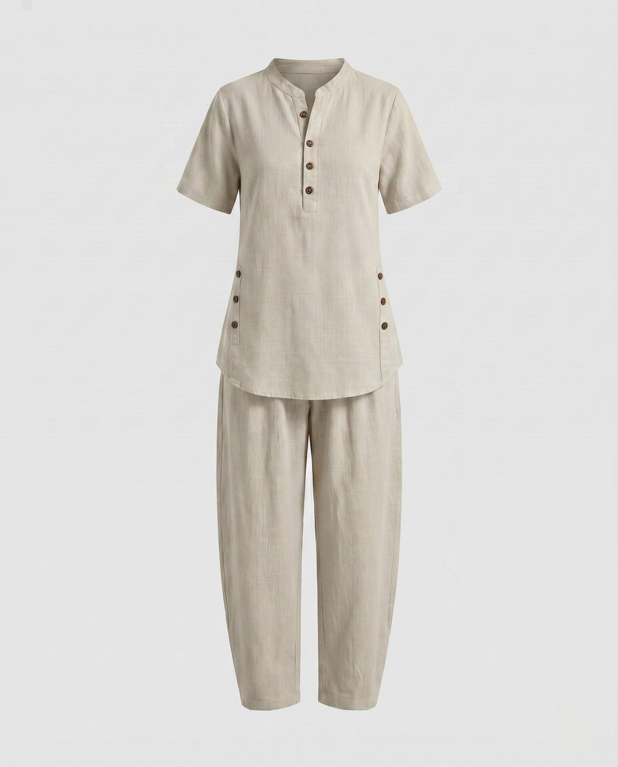 Gaia Casual Linen Suit in Apricot