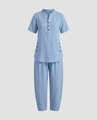Gaia Casual Linen Suit in Blue