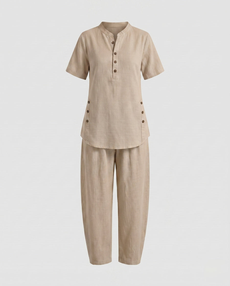 Gaia Casual Linen Suit in Khaki