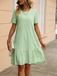 Gaia Casual Shirt Dress with Ruffles and Checked in Light Green