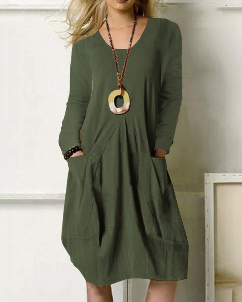 Gaia Dress with Pockets in Army Green