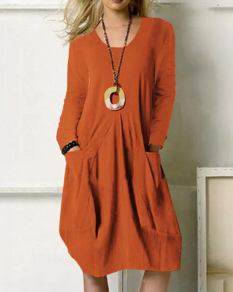 Gaia Dress with Pockets in Orange