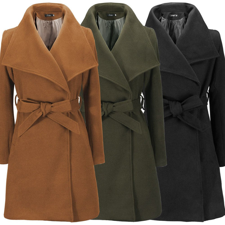 Gaia Elegant Coat with Belted in Black