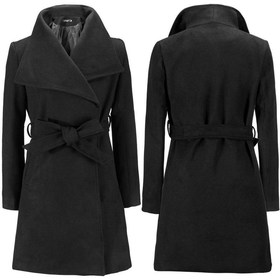 Gaia Elegant Coat with Belted in Black