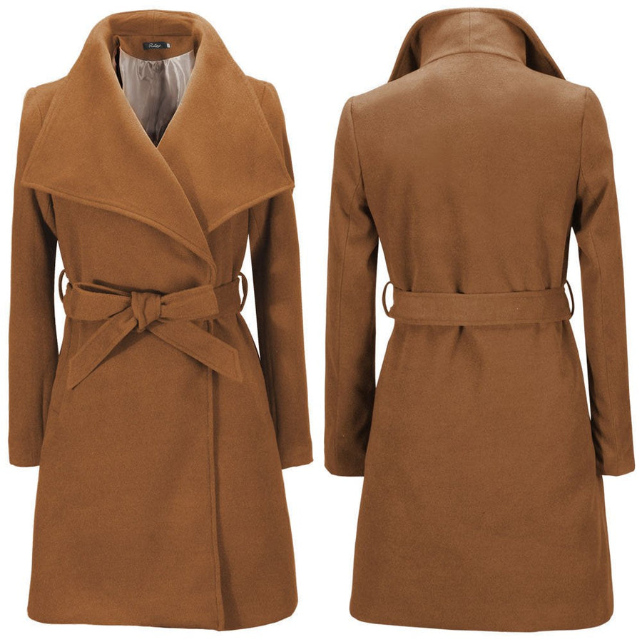 Gaia Elegant Coat with Belted in Khaki