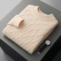 Galway Cable Knit Wool Sweater in Beige