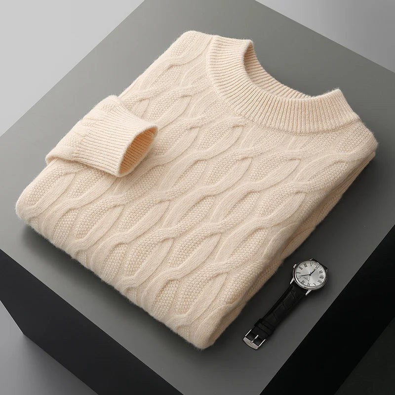 Galway Cable Knit Wool Sweater in Beige