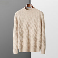 Galway Cable Knit Wool Sweater in Beige