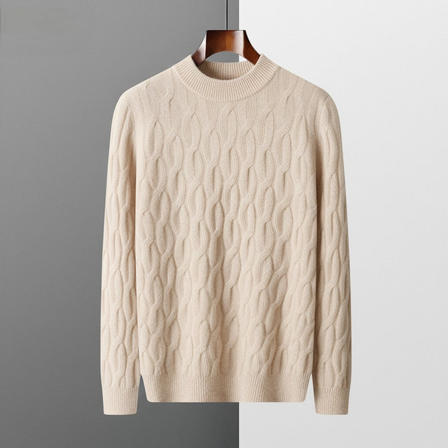 Galway Cable Knit Wool Sweater in Beige