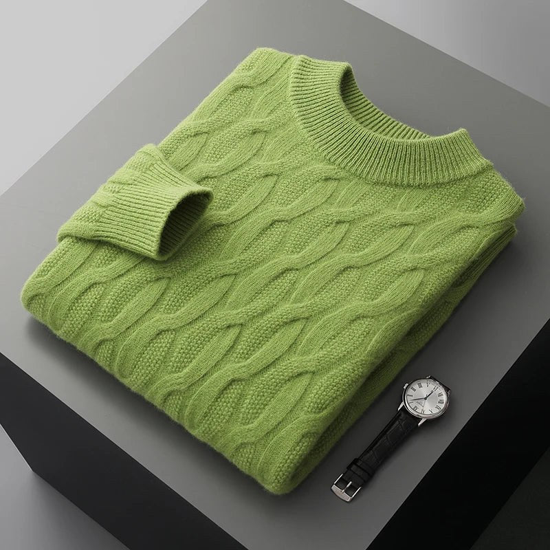 Galway Cable Knit Wool Sweater in Beige