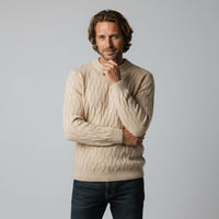 Galway Cable Knit Wool Sweater in Beige