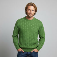 Galway Cable Knit Wool Sweater in Galway Green