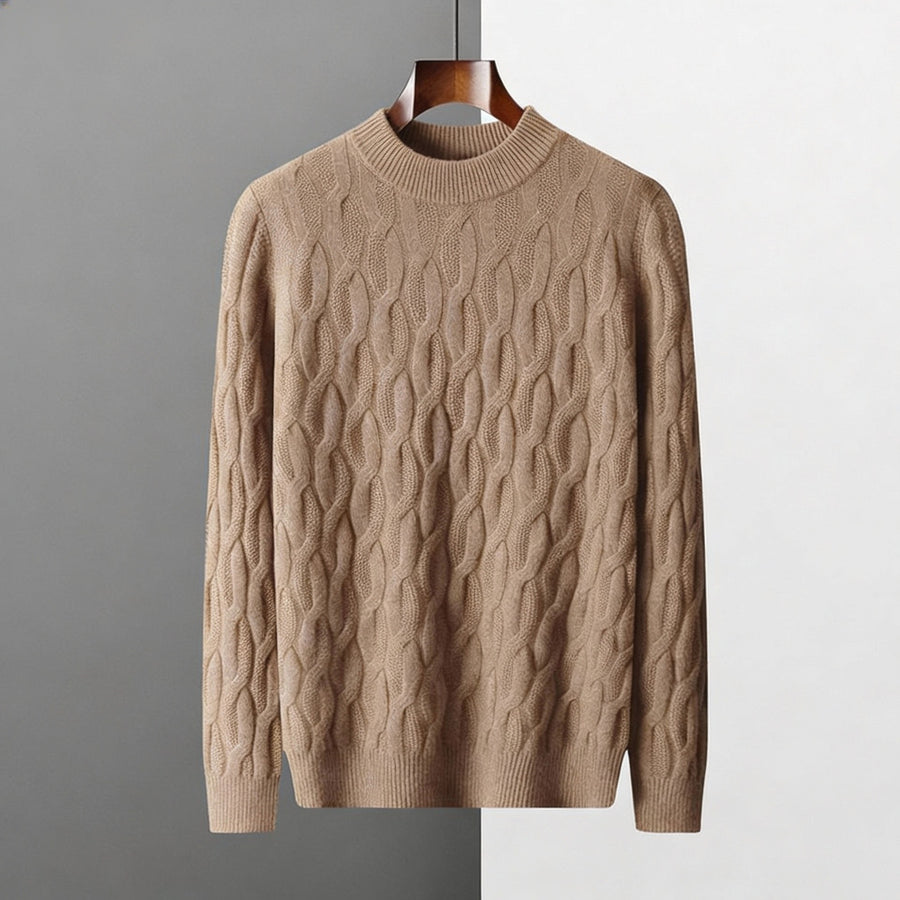 Galway Cable Knit Wool Sweater in Khaki